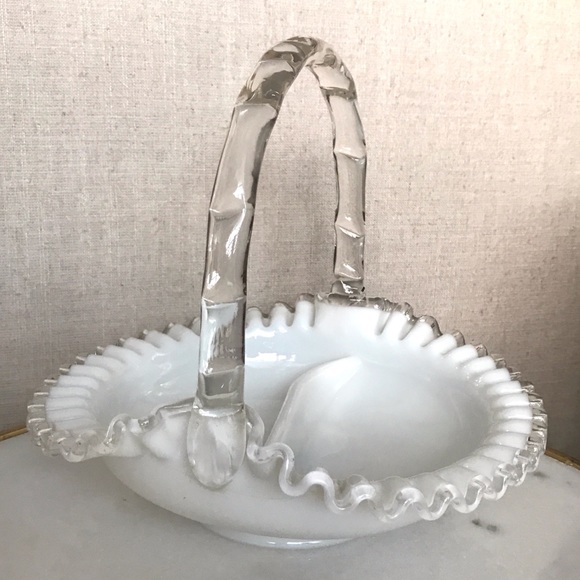 Vintage Fenton ‘Silver Crest’ Lot | Large Divided Basket and Candle Holder - Picture 3 of 12